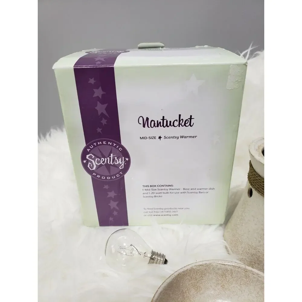 NEW UNUSED SCENTSY Nantucket Nautical Boho Beige Mid-Size‎ Wax Warmer natural